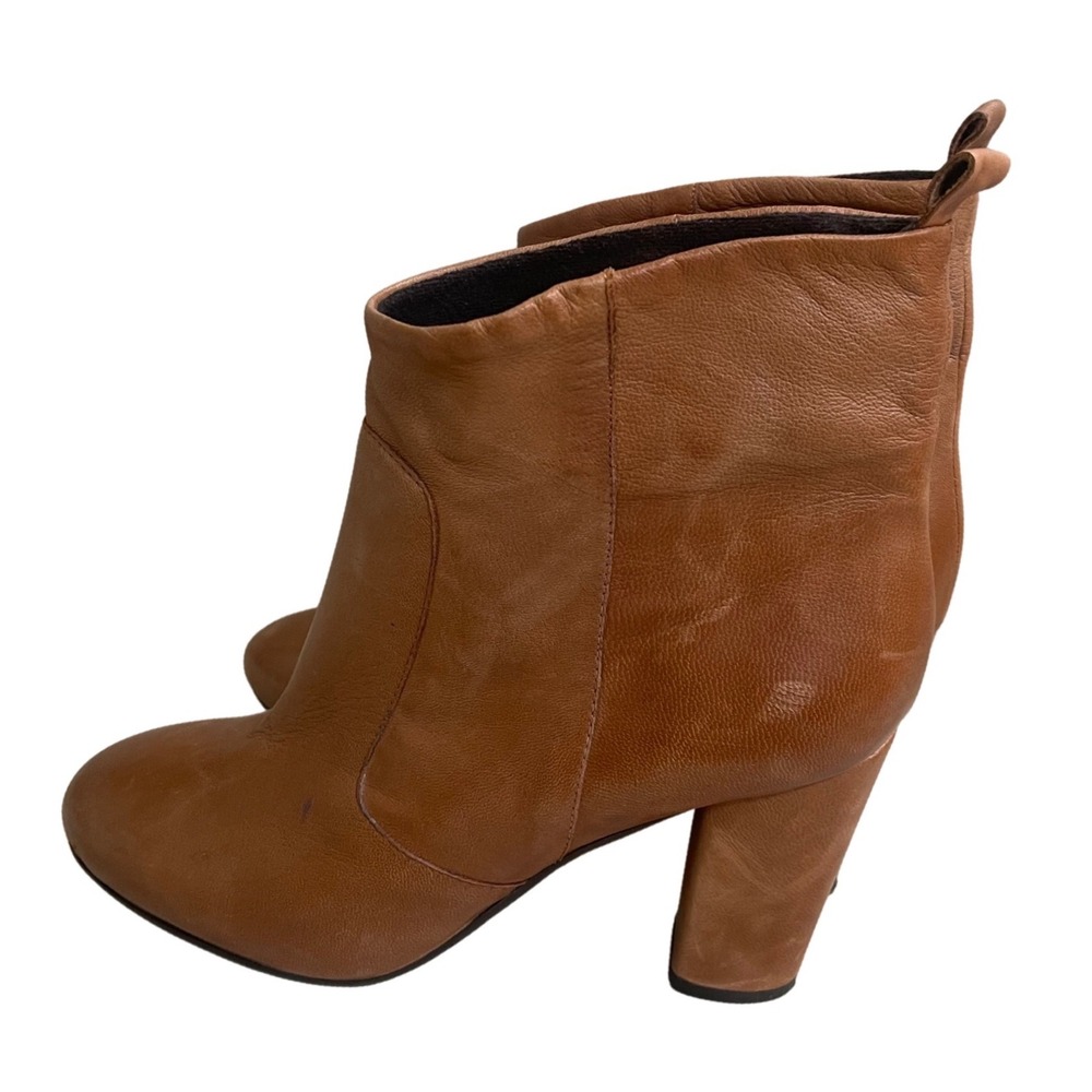 Artigiana‎ Italian Leather Ankle Boots Tan Block Heel Almond Toe Women Size 39